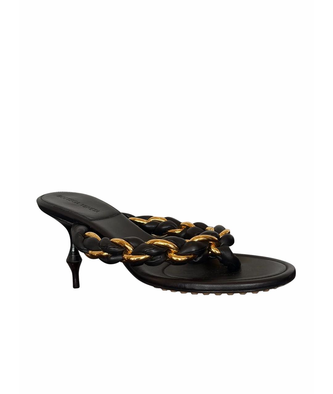 BOTTEGA VENETA Черные кожаные босоножки, фото 1