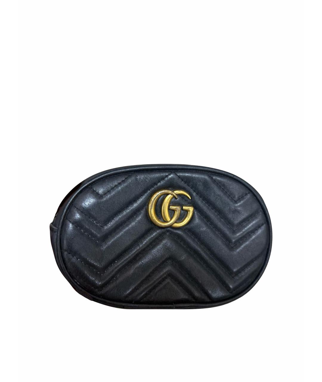 GUCCI Черная кожаная поясная сумка, фото 1