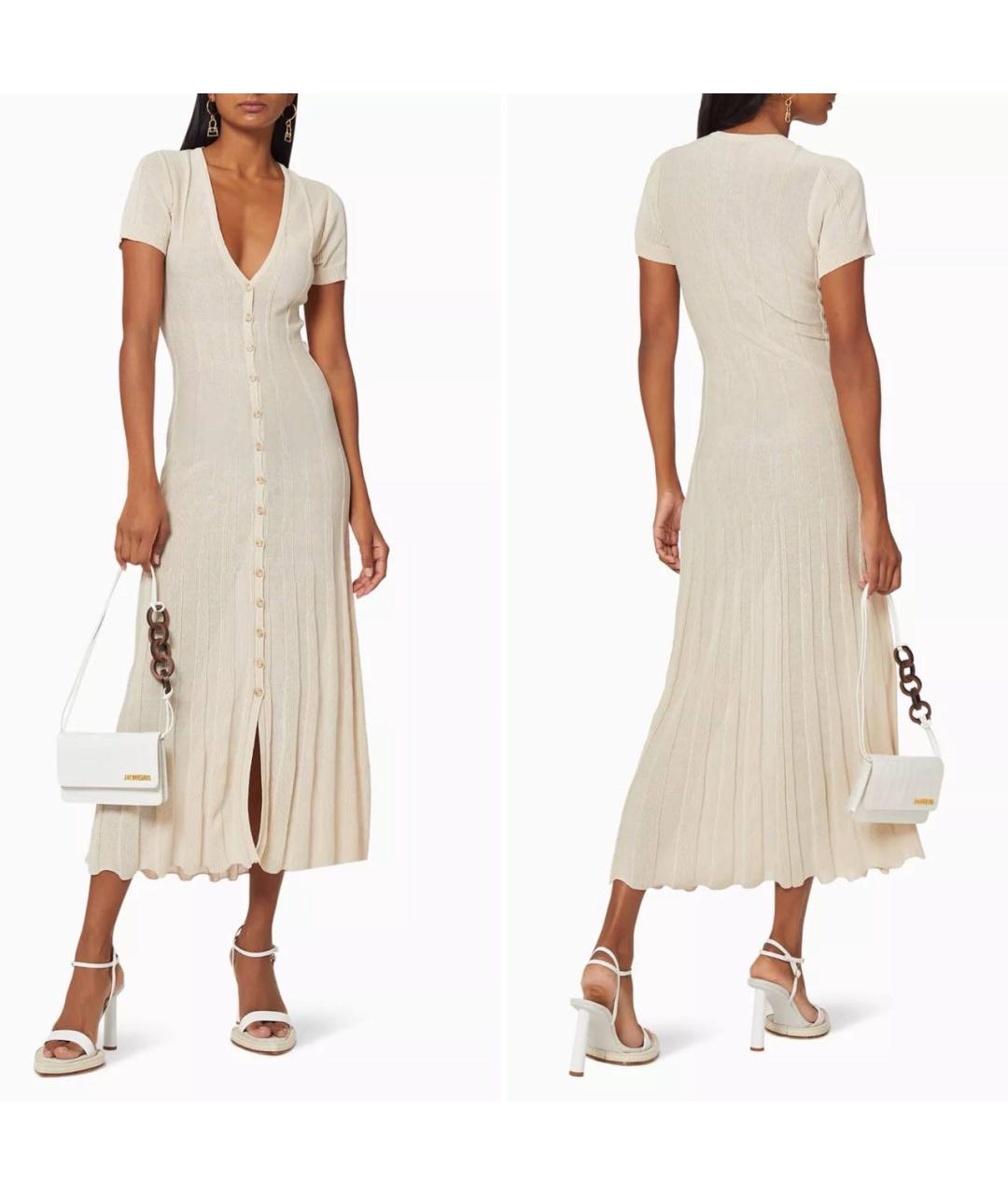 JACQUEMUS Бежевое вискозное повседневное платье, фото 8