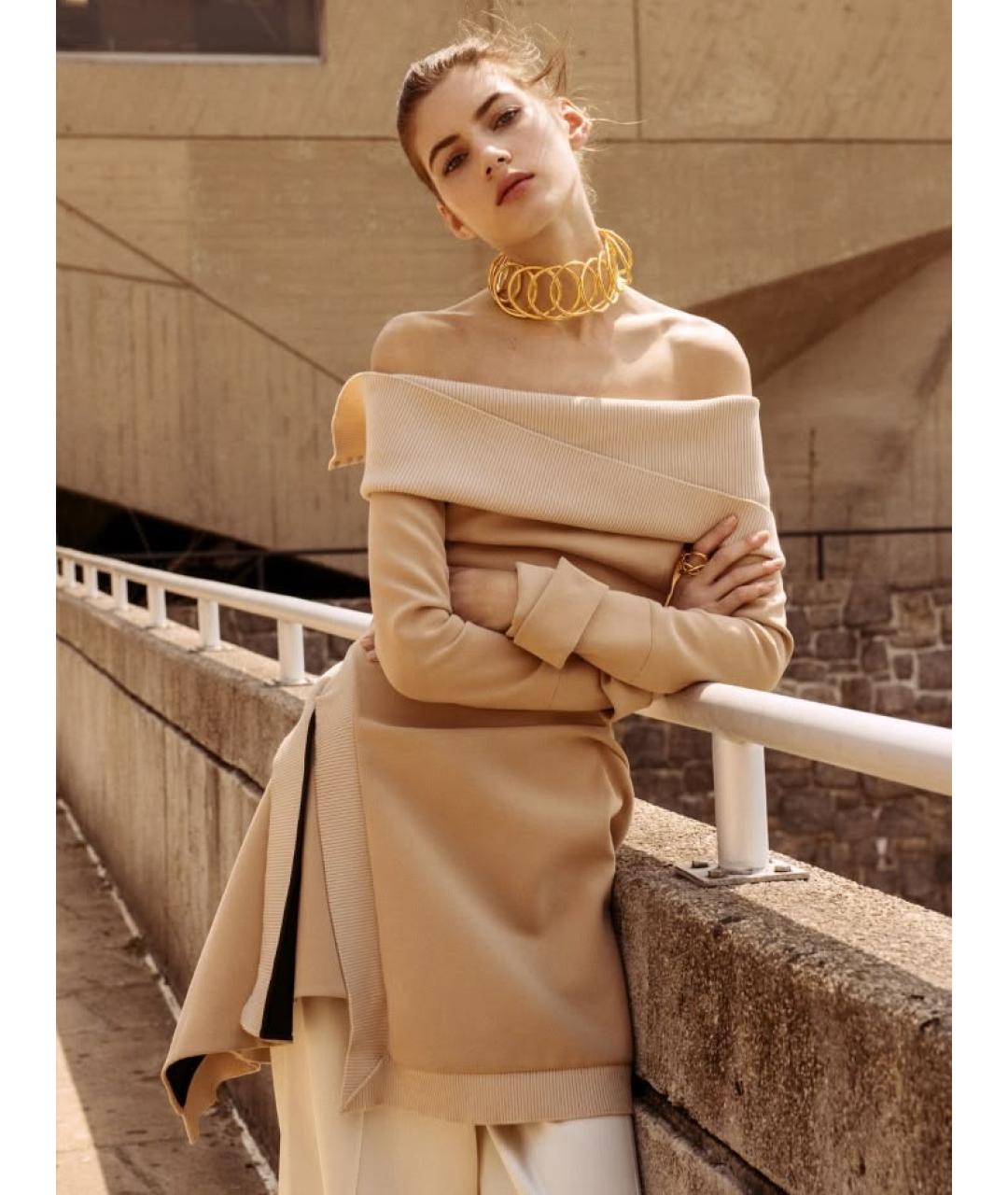 CHRISTIAN DIOR Бежевое ацетатное повседневное платье, фото 2
