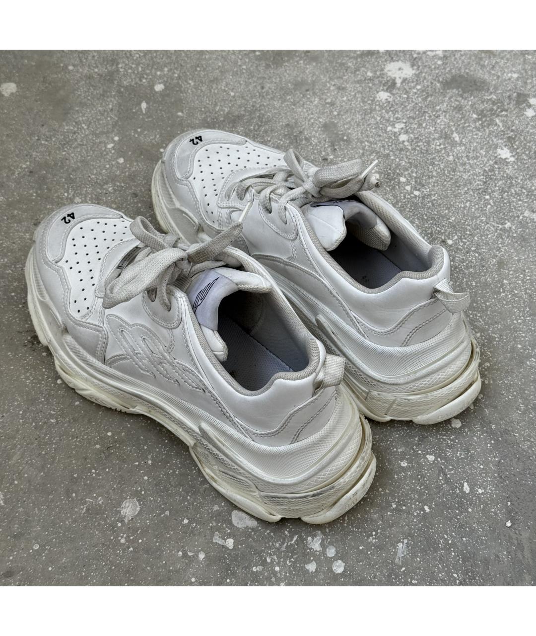 BALENCIAGA Белые кожаные низкие кроссовки / кеды, фото 3