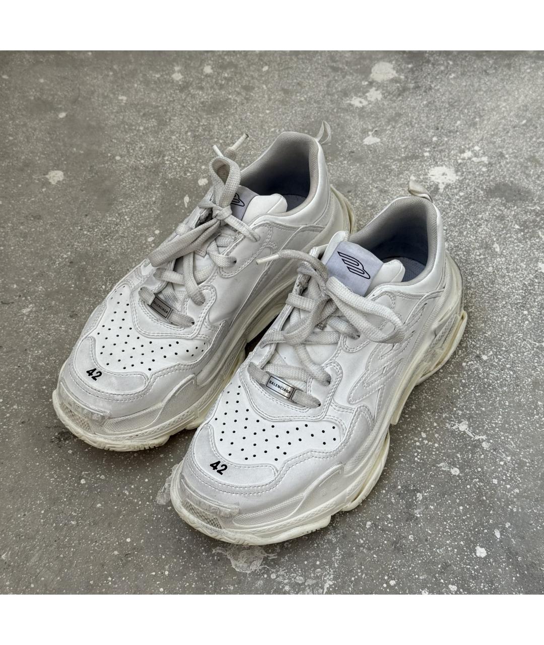 BALENCIAGA Белые кожаные низкие кроссовки / кеды, фото 2