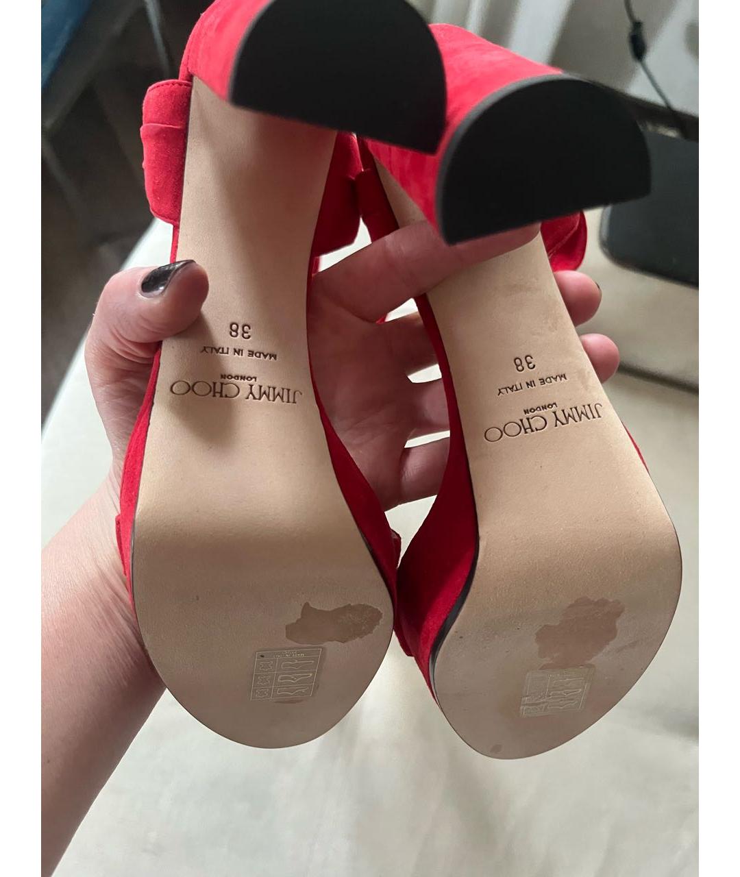 JIMMY CHOO Красные замшевые босоножки, фото 3