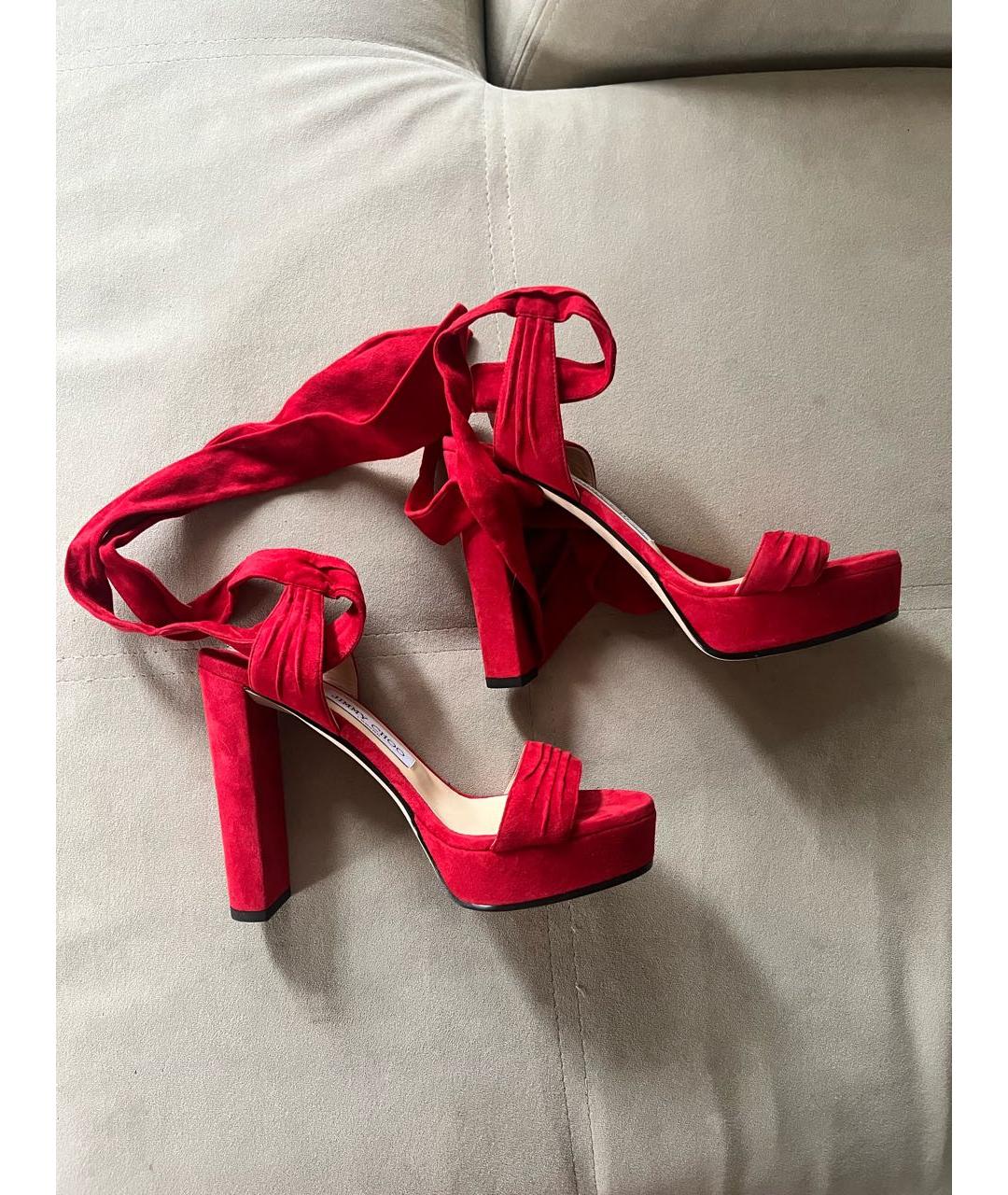 JIMMY CHOO Красные замшевые босоножки, фото 6