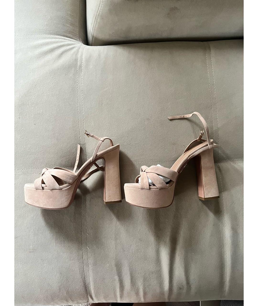 AQUAZZURA Бежевые замшевые босоножки, фото 5