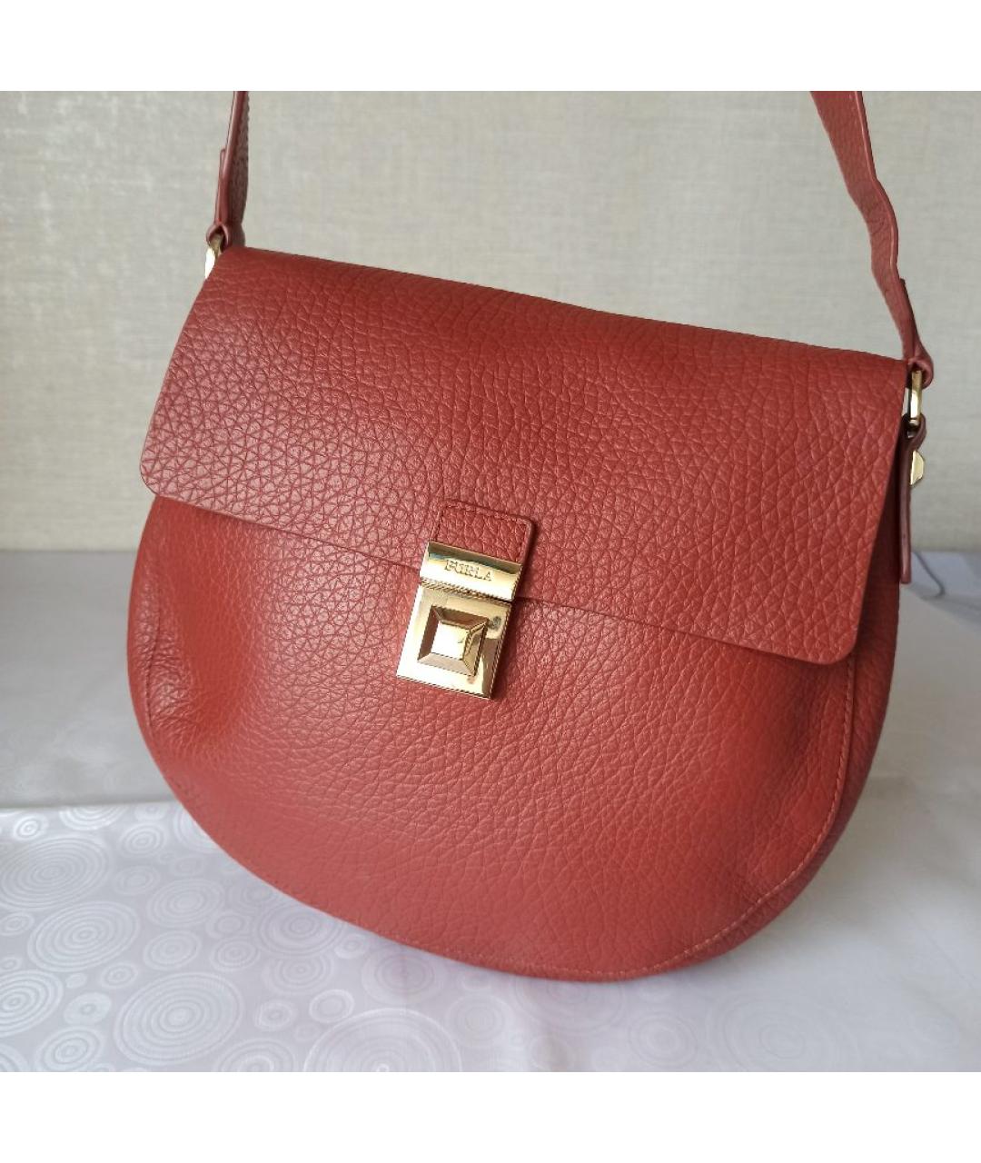 FURLA Коралловая кожаная сумка через плечо, фото 8