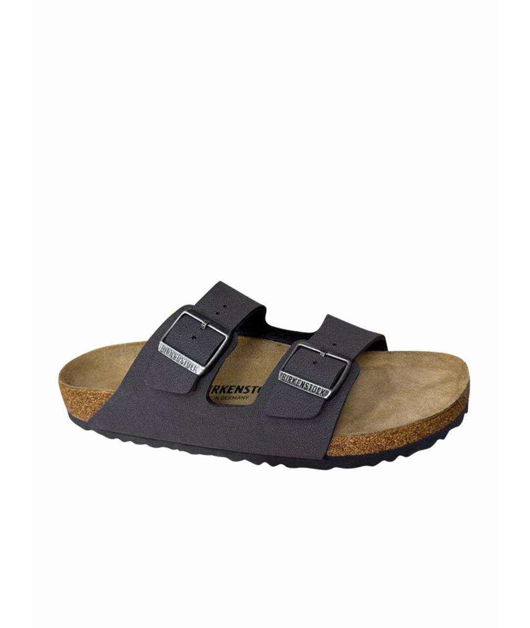 BIRKENSTOCK Антрацитовые кожаные сандалии, фото 1