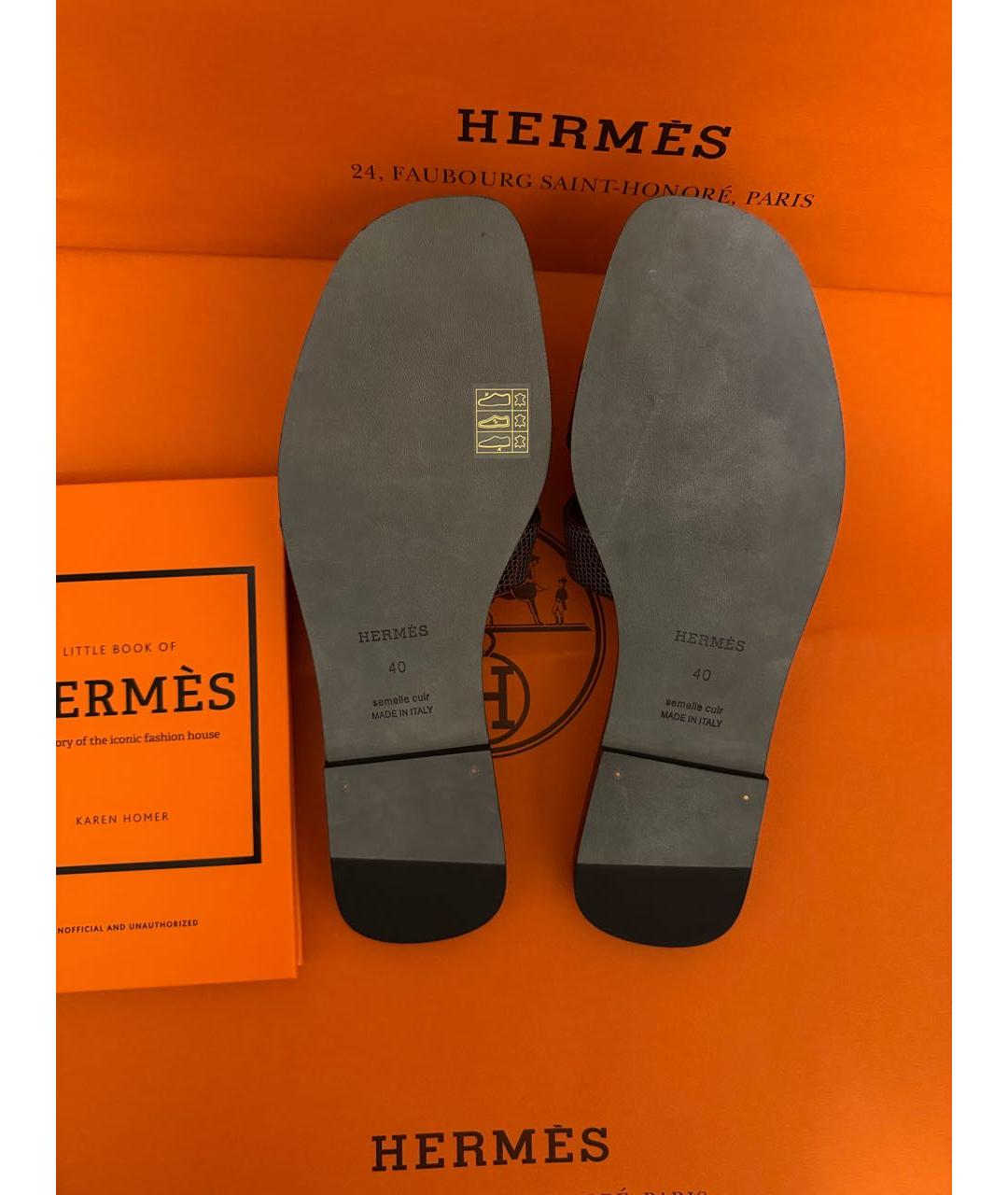 HERMES Коричневые шлепанцы из экзотической кожи, фото 6