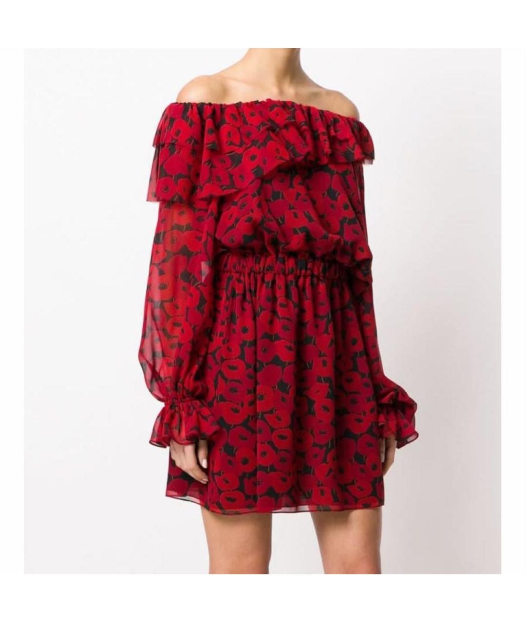 SAINT LAURENT Красное шелковое повседневное платье, фото 2