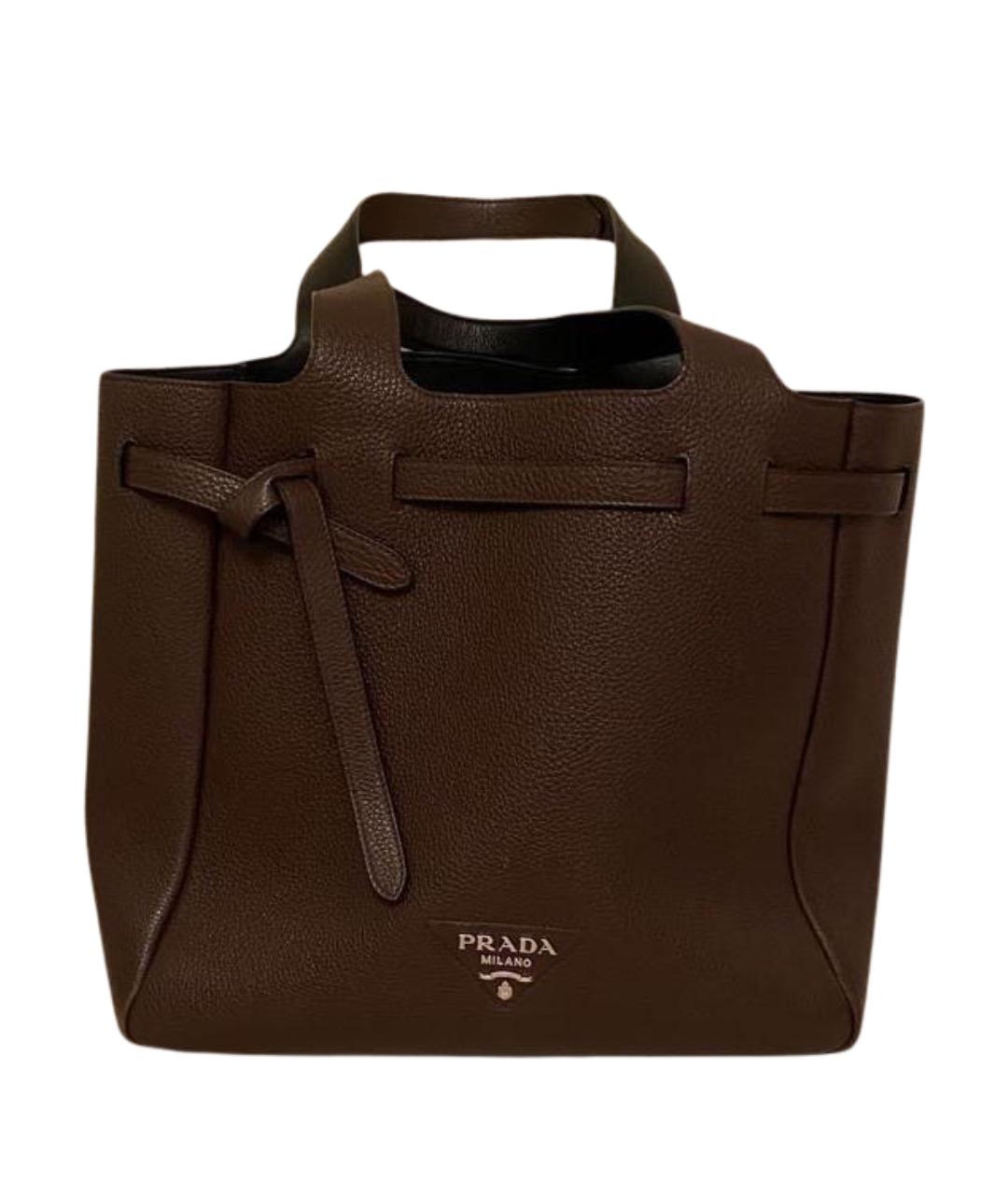 PRADA Коричневая кожаная сумка тоут, фото 1