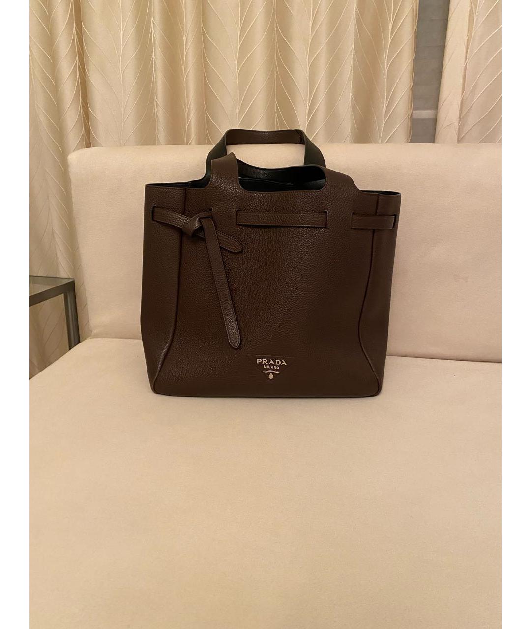 PRADA Коричневая кожаная сумка тоут, фото 5