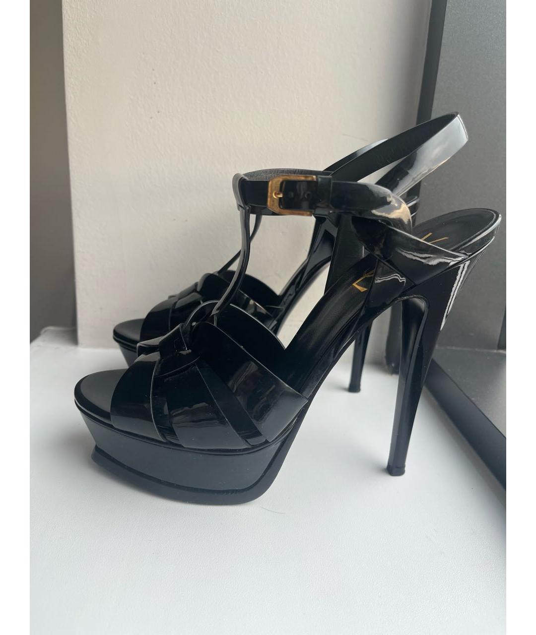 SAINT LAURENT Черные кожаные босоножки, фото 3