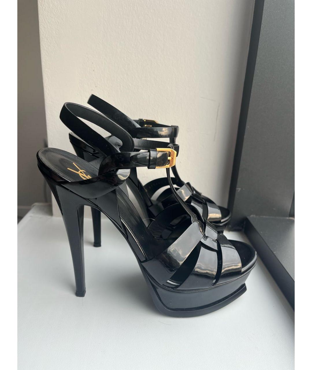 SAINT LAURENT Черные кожаные босоножки, фото 6