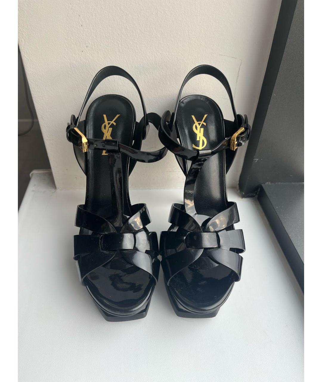 SAINT LAURENT Черные кожаные босоножки, фото 2