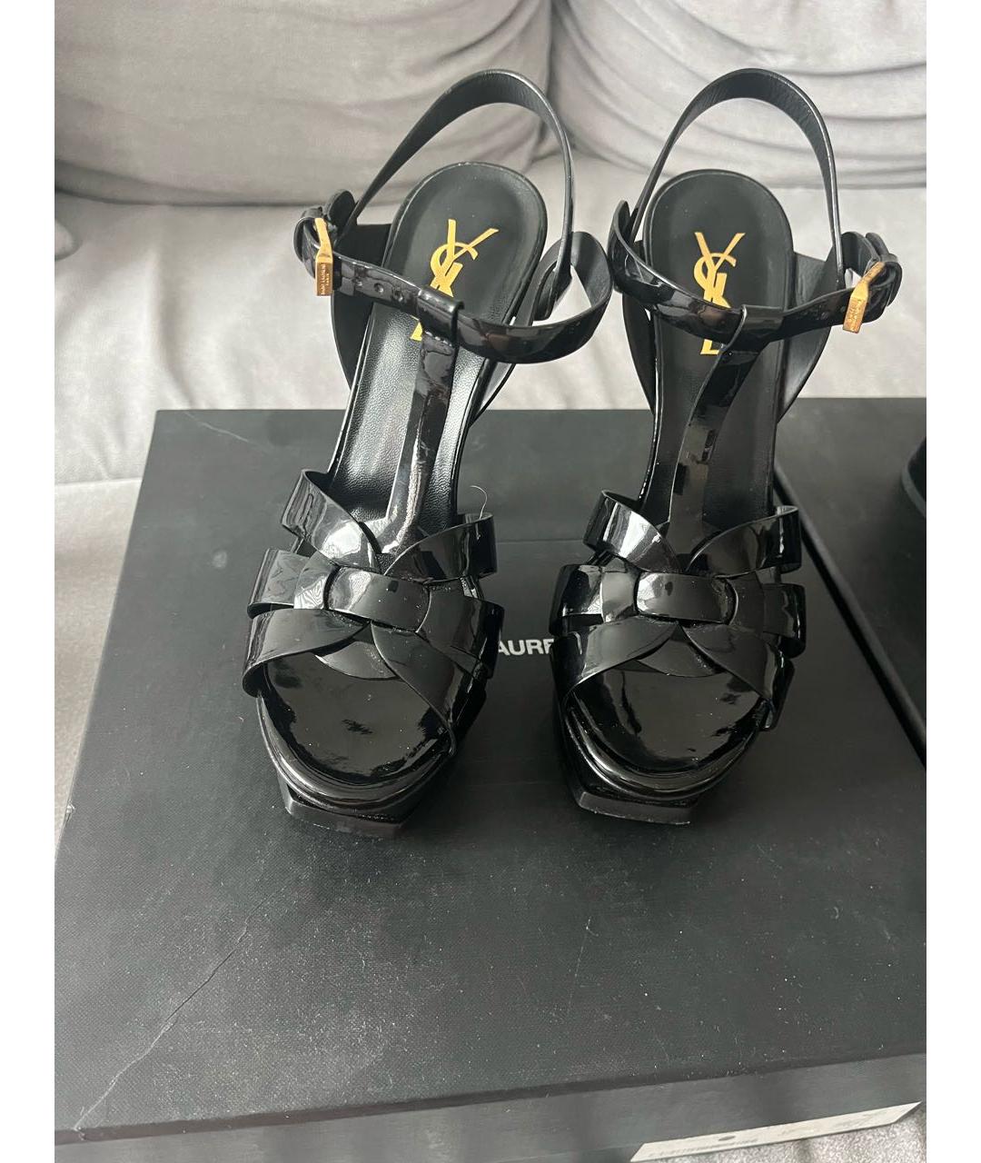 SAINT LAURENT Черные кожаные босоножки, фото 5
