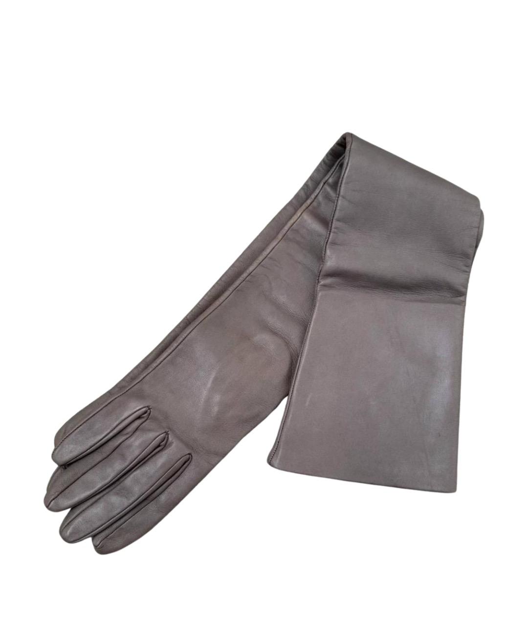 MAX MARA Серые кожаные перчатки, фото 1