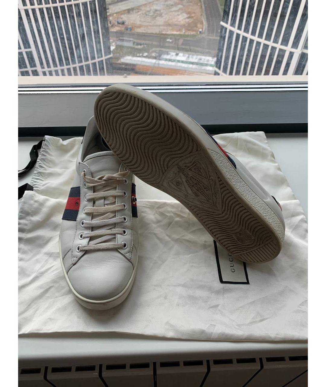 GUCCI Белые кожаные низкие кроссовки / кеды, фото 5