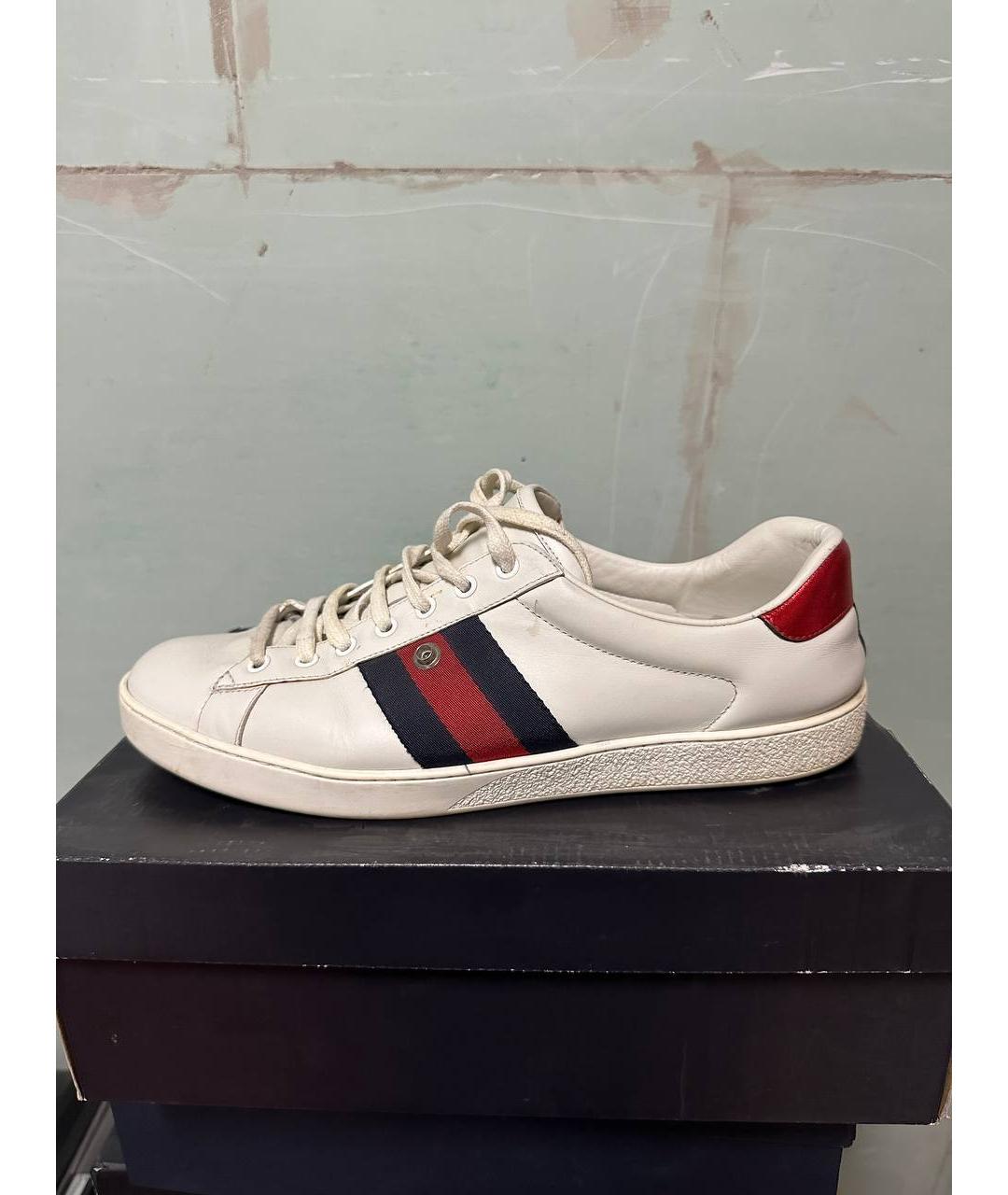 GUCCI Белые кожаные низкие кроссовки / кеды, фото 8