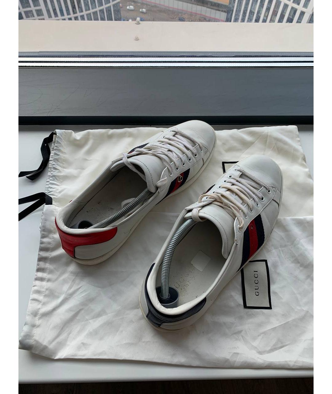 GUCCI Белые кожаные низкие кроссовки / кеды, фото 4