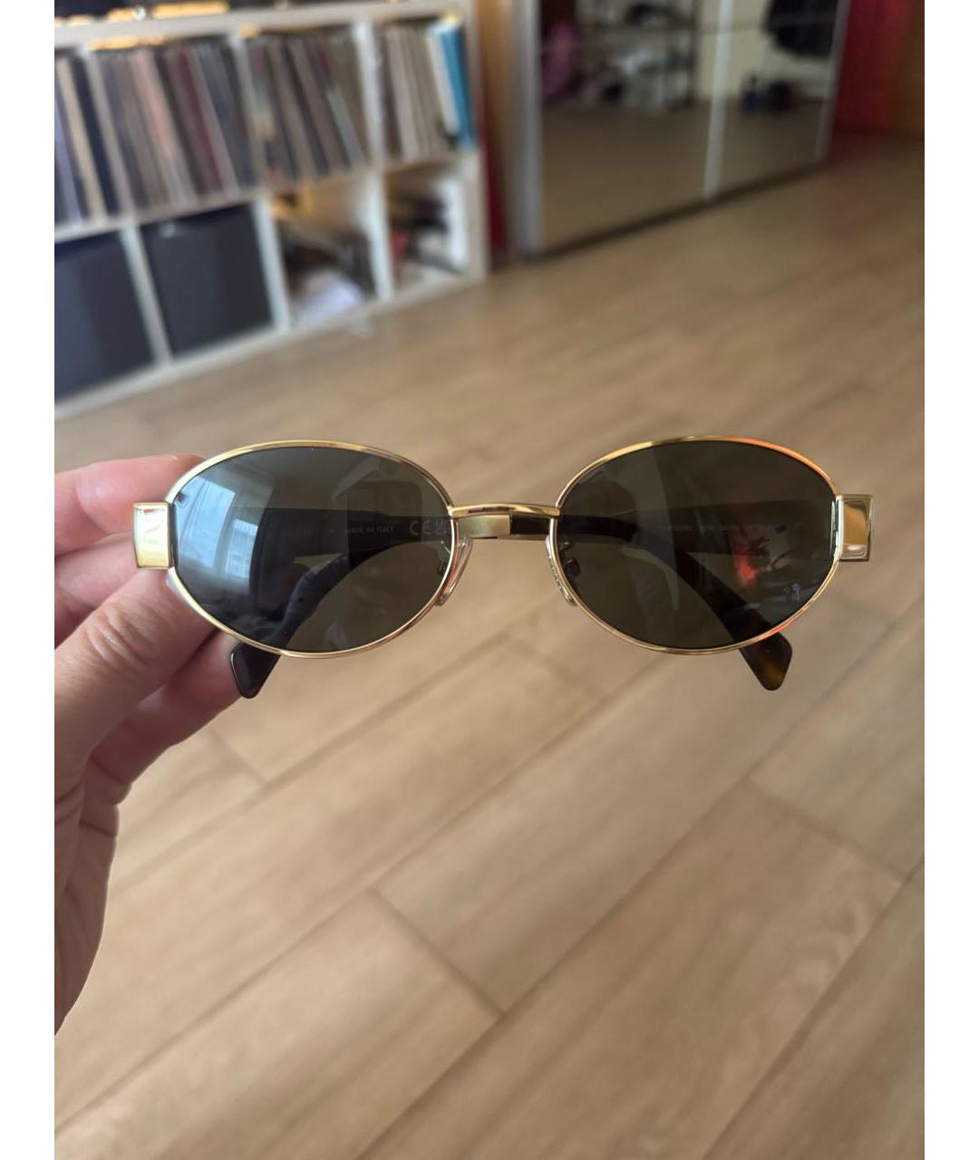 CELINE Золотые металлические солнцезащитные очки, фото 4