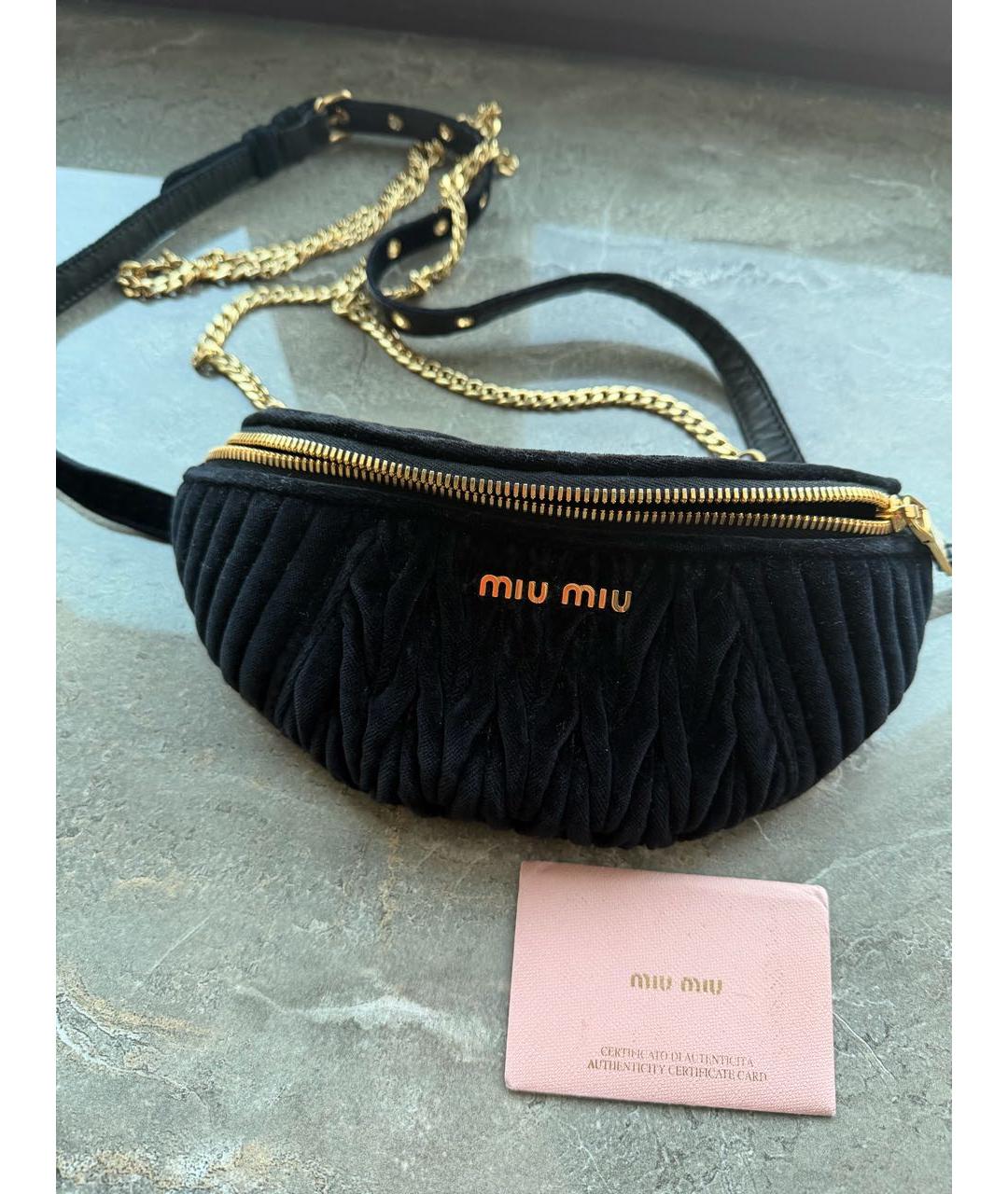 MIU MIU Черная бархатная поясная сумка, фото 8
