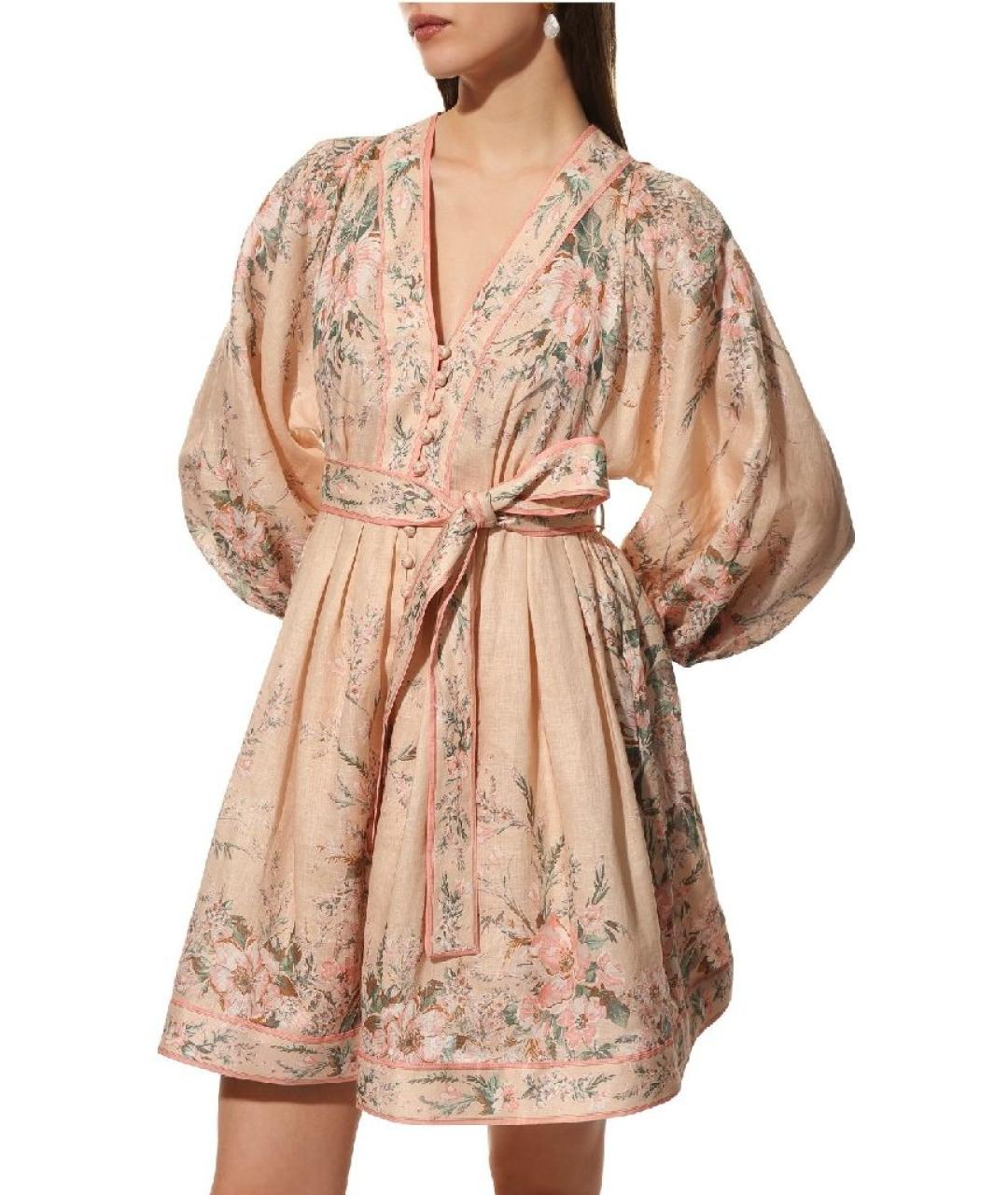 ZIMMERMANN Бежевое льняное повседневное платье, фото 2