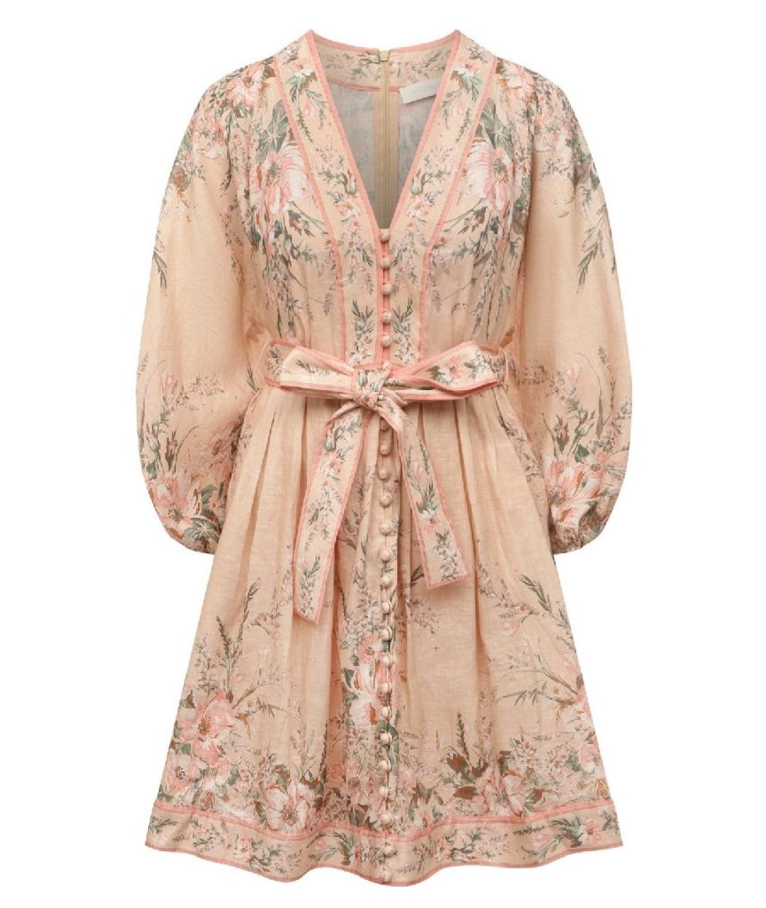 ZIMMERMANN Бежевое льняное повседневное платье, фото 10
