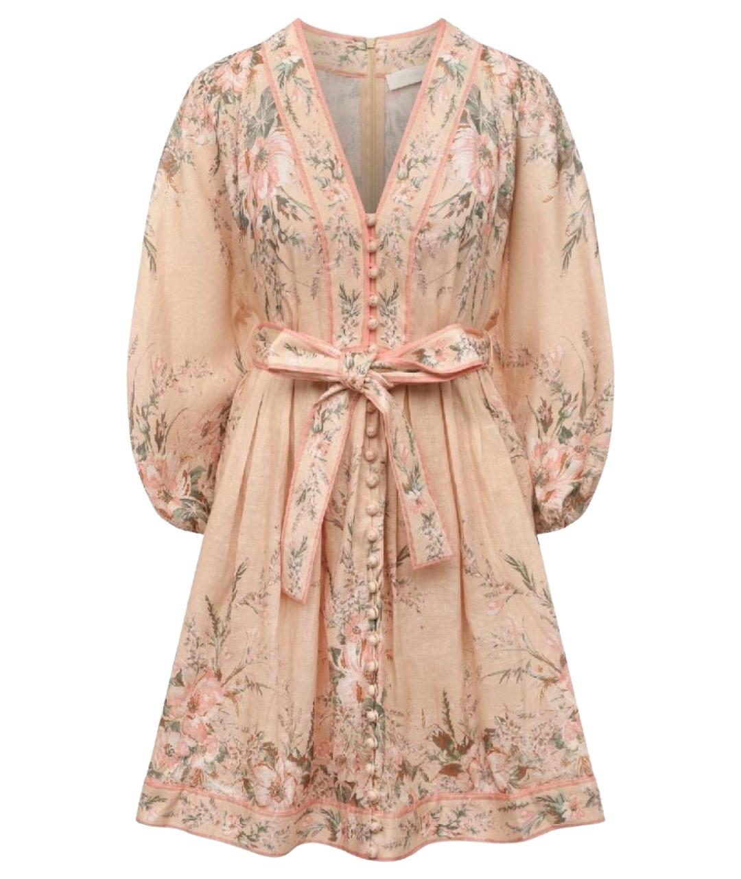 ZIMMERMANN Бежевое льняное повседневное платье, фото 1