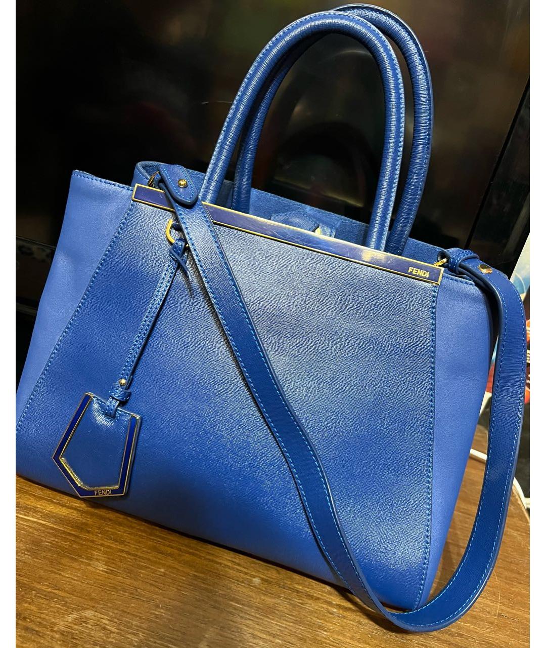 FENDI Синяя кожаная сумка тоут, фото 9