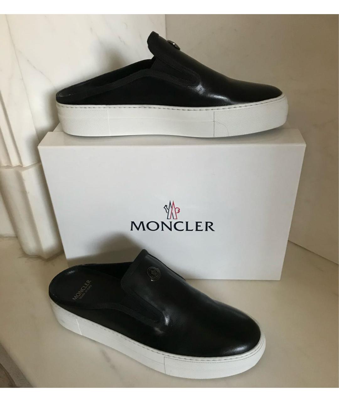 MONCLER Черные кожаные сабо, фото 6