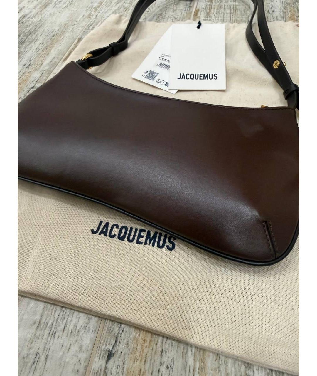 JACQUEMUS Коричневая кожаная сумка с короткими ручками, фото 3