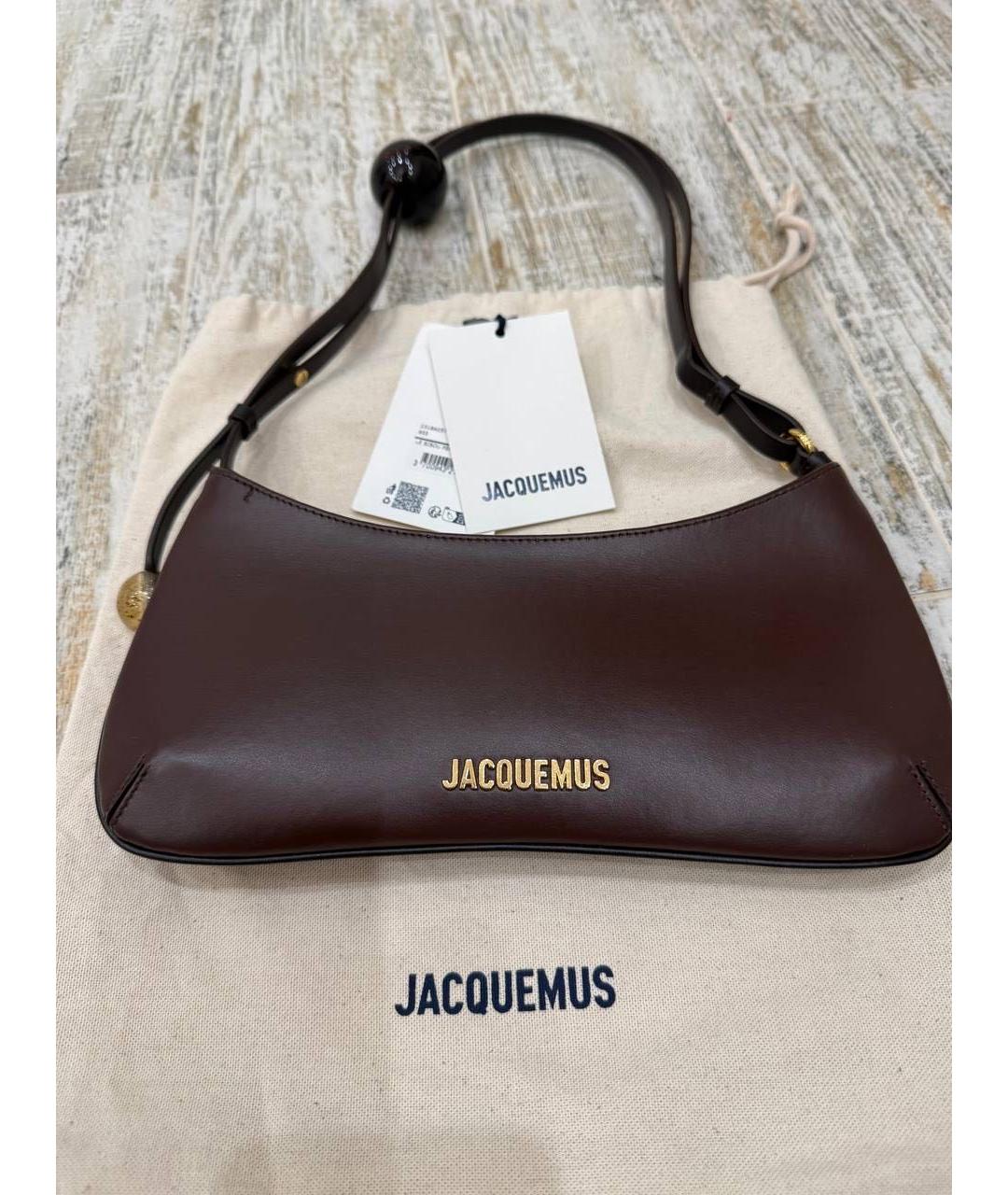 JACQUEMUS Коричневая кожаная сумка с короткими ручками, фото 6