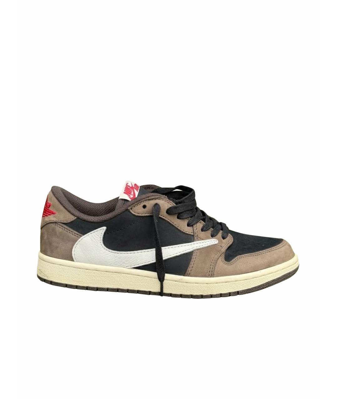 NIKE Коричневые кожаные низкие кроссовки / кеды, фото 1