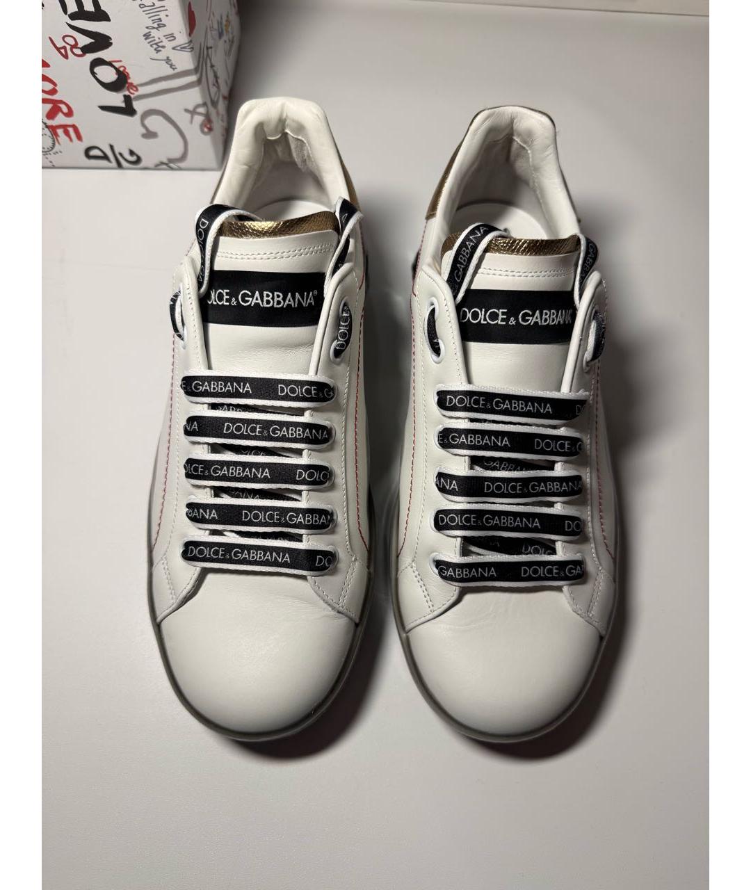 DOLCE&GABBANA Белые кожаные низкие кроссовки / кеды, фото 2