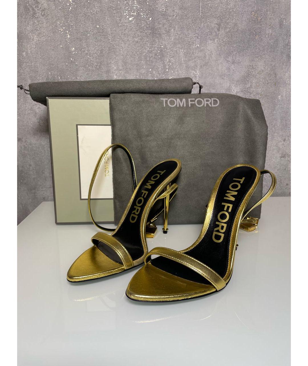TOM FORD Золотые кожаные босоножки, фото 2