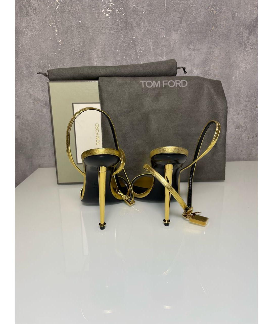 TOM FORD Золотые кожаные босоножки, фото 4