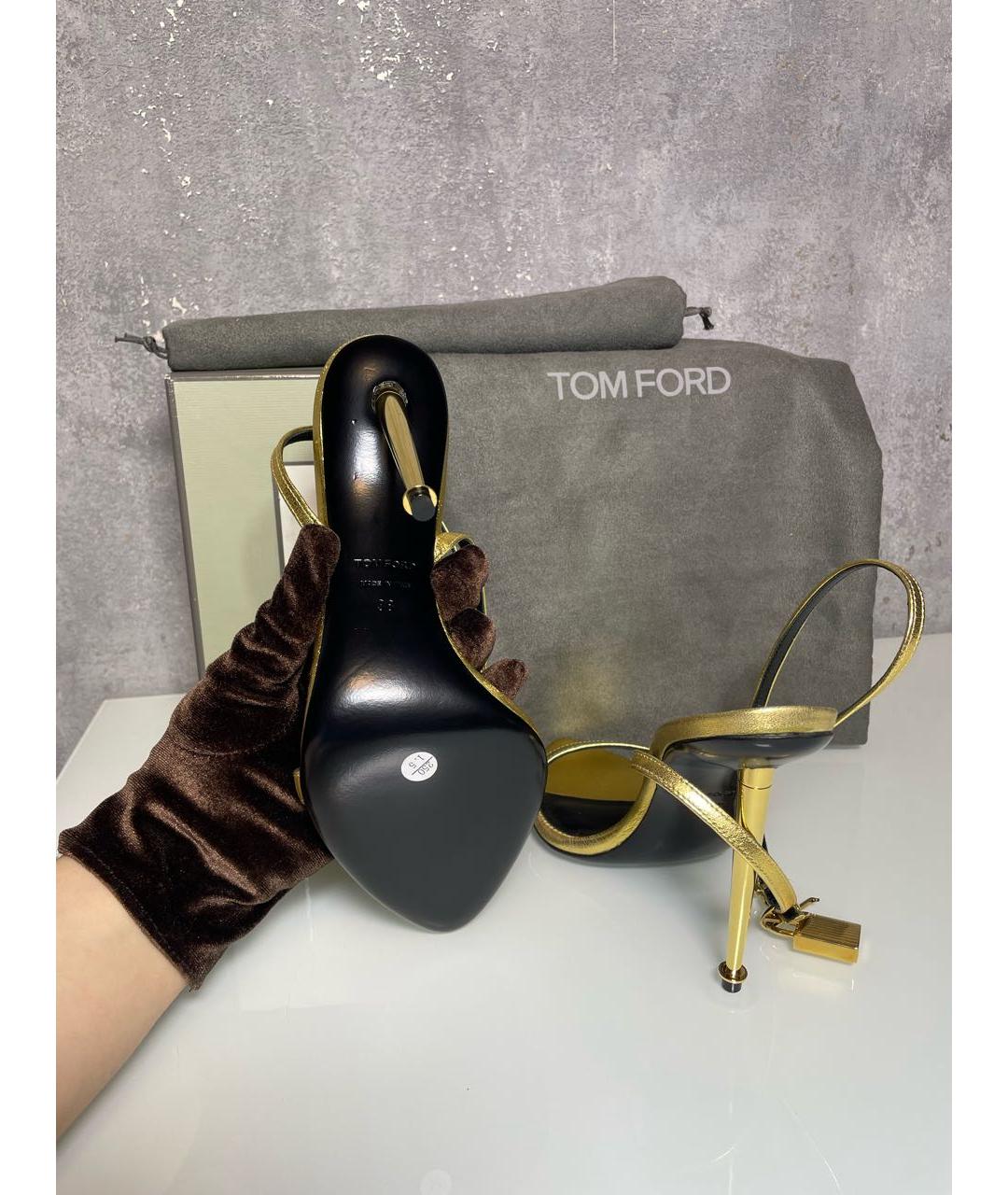 TOM FORD Золотые кожаные босоножки, фото 5
