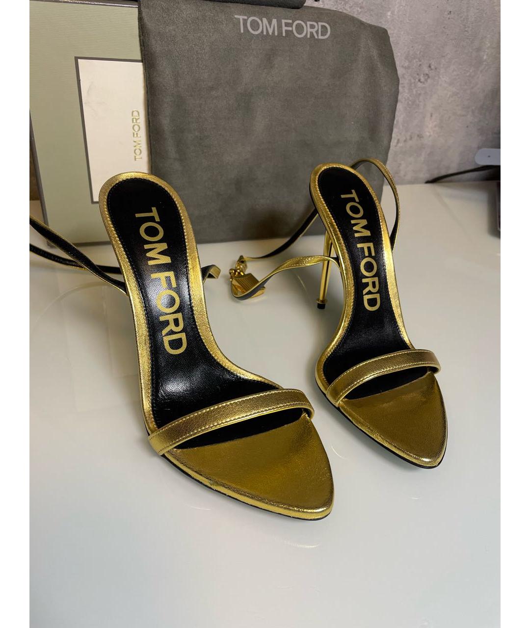 TOM FORD Золотые кожаные босоножки, фото 6