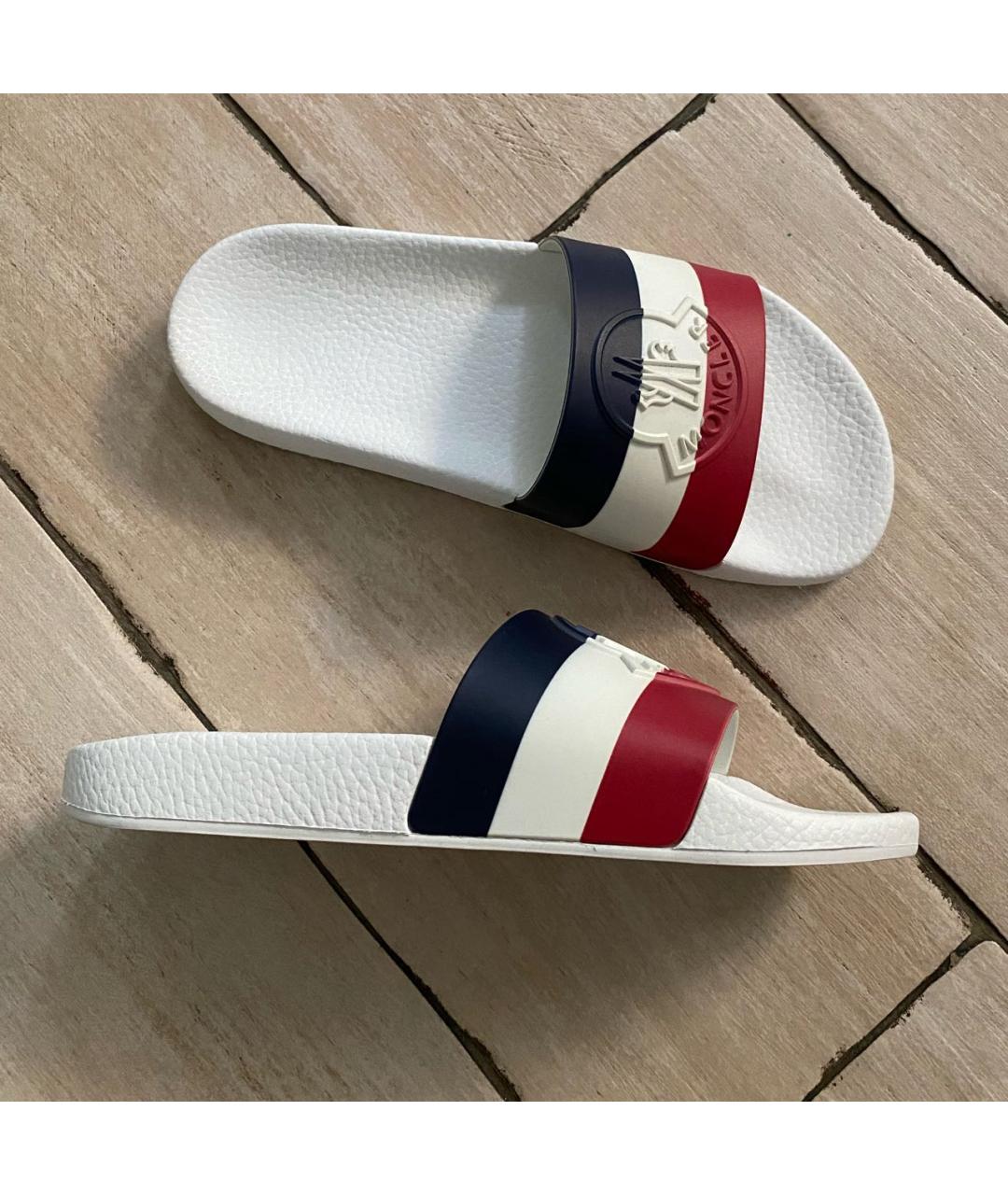 MONCLER Белые резиновые шлепанцы, фото 6