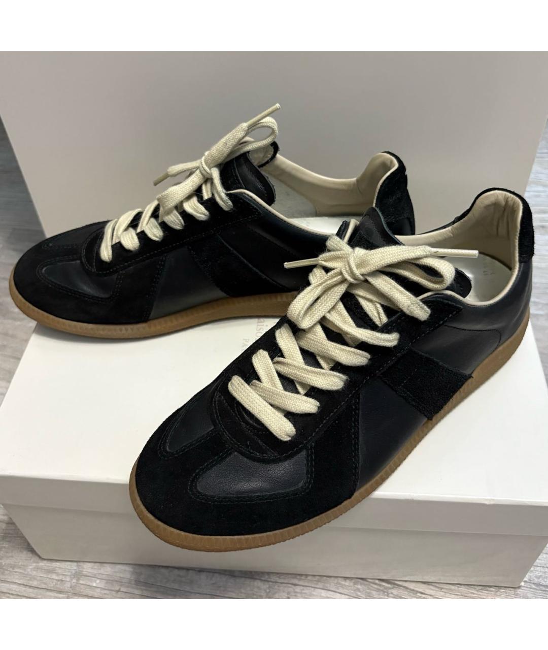 MAISON MARGIELA Черные кожаные кеды, фото 5
