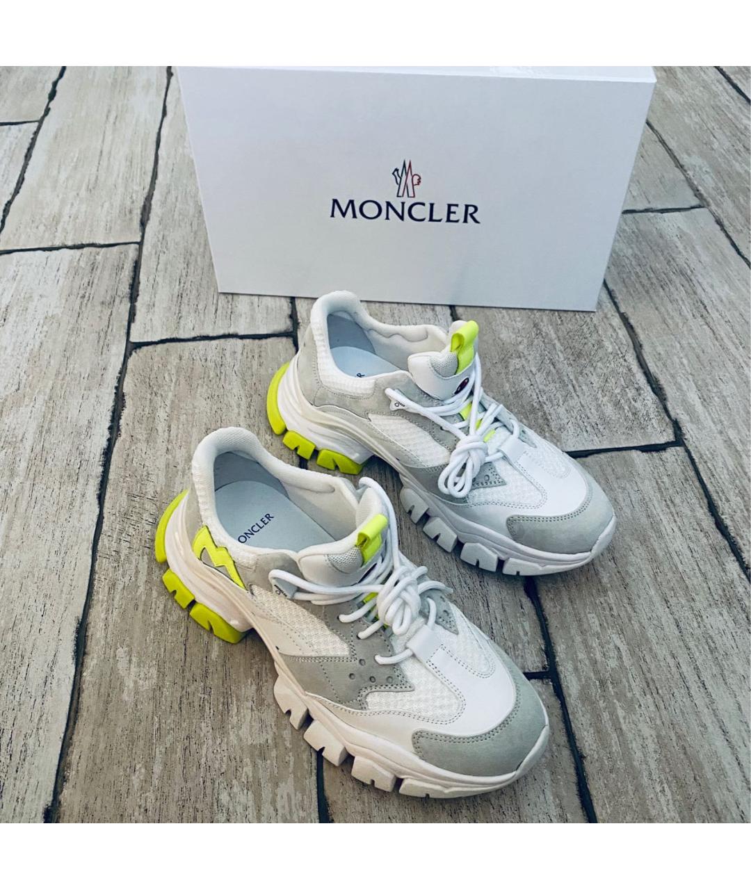 MONCLER Белые кожаные низкие кроссовки / кеды, фото 7