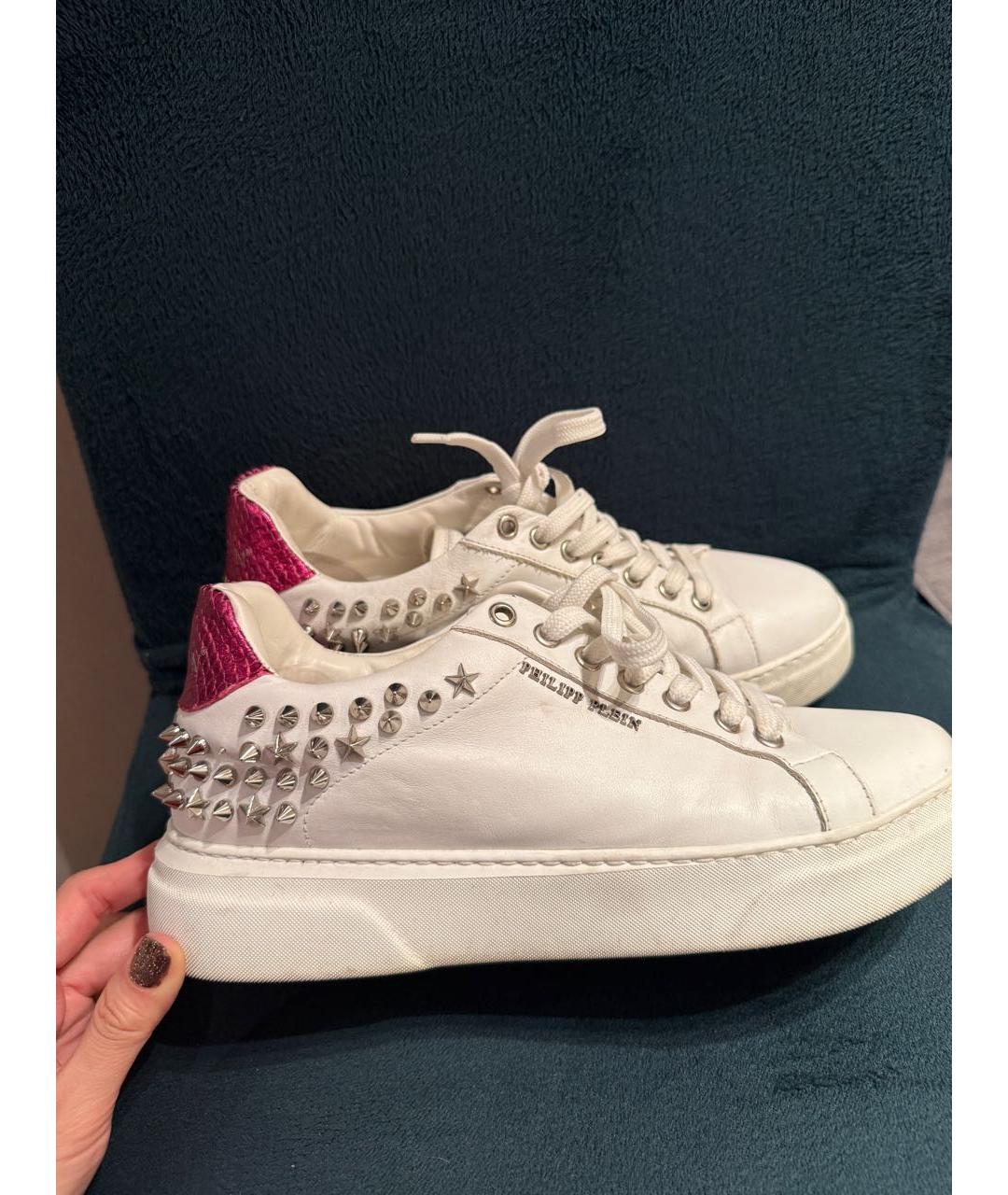 PHILIPP PLEIN Белые кожаные кроссовки, фото 6