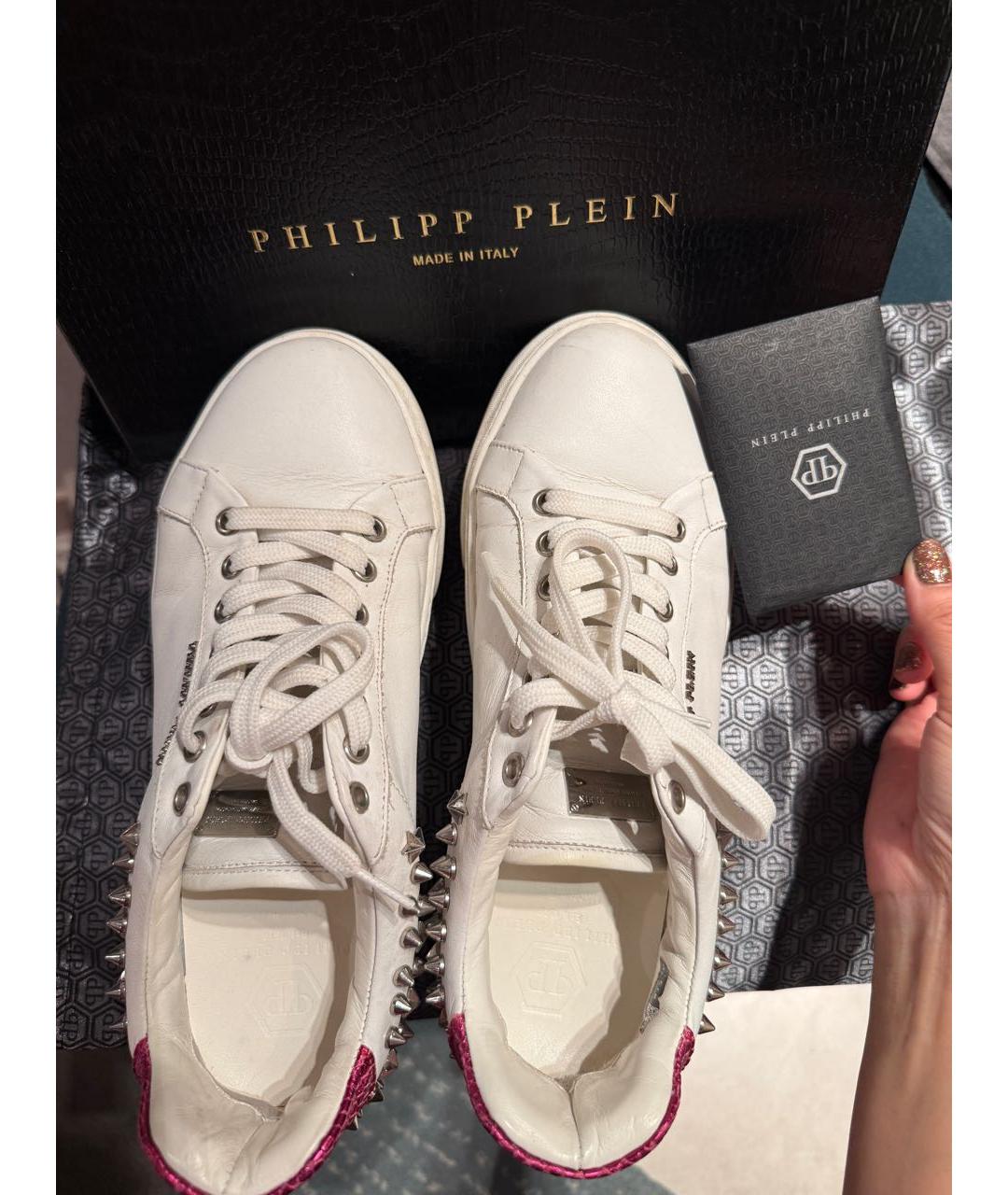 PHILIPP PLEIN Белые кожаные кроссовки, фото 2