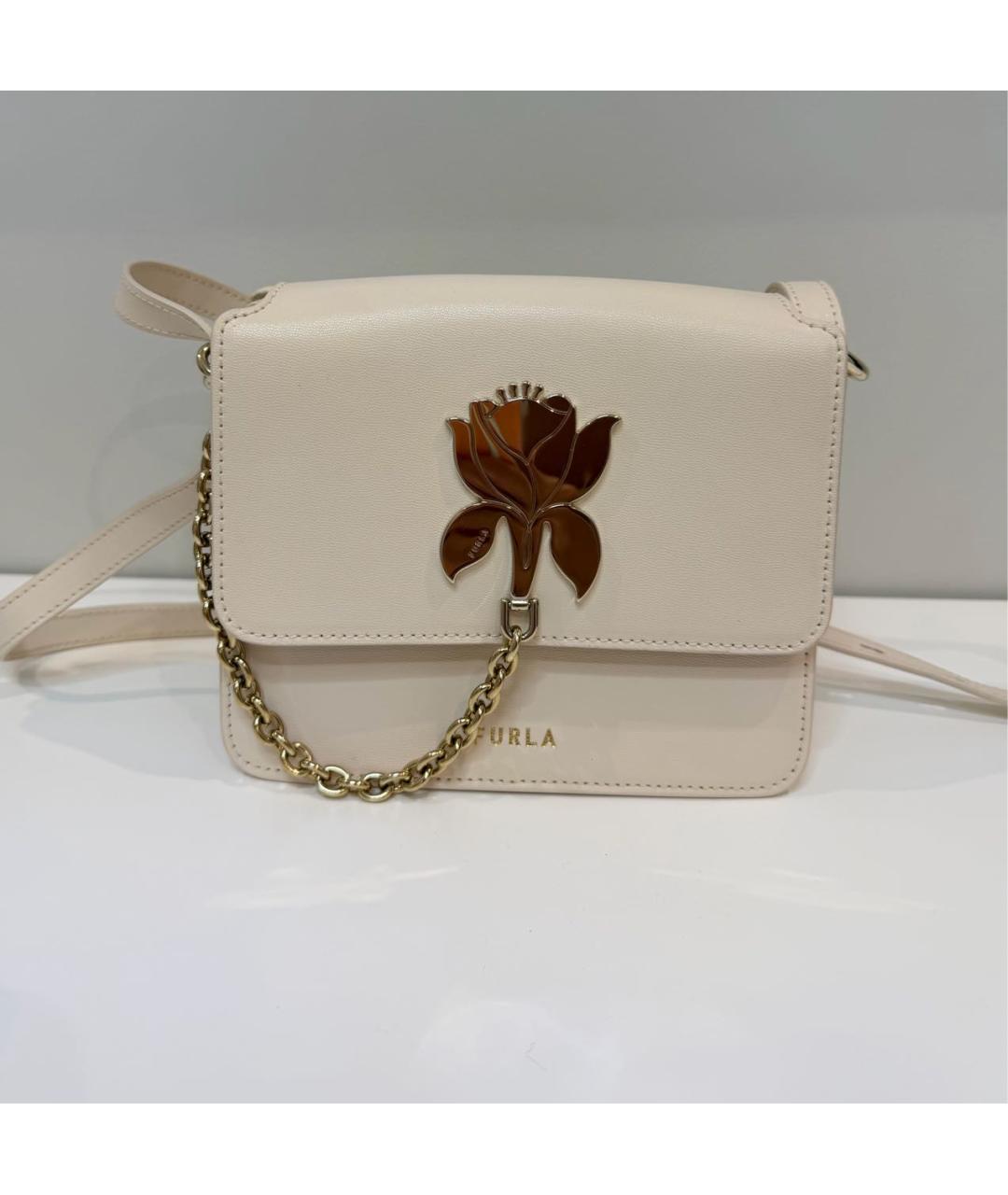 FURLA Бежевая кожаная сумка через плечо, фото 5