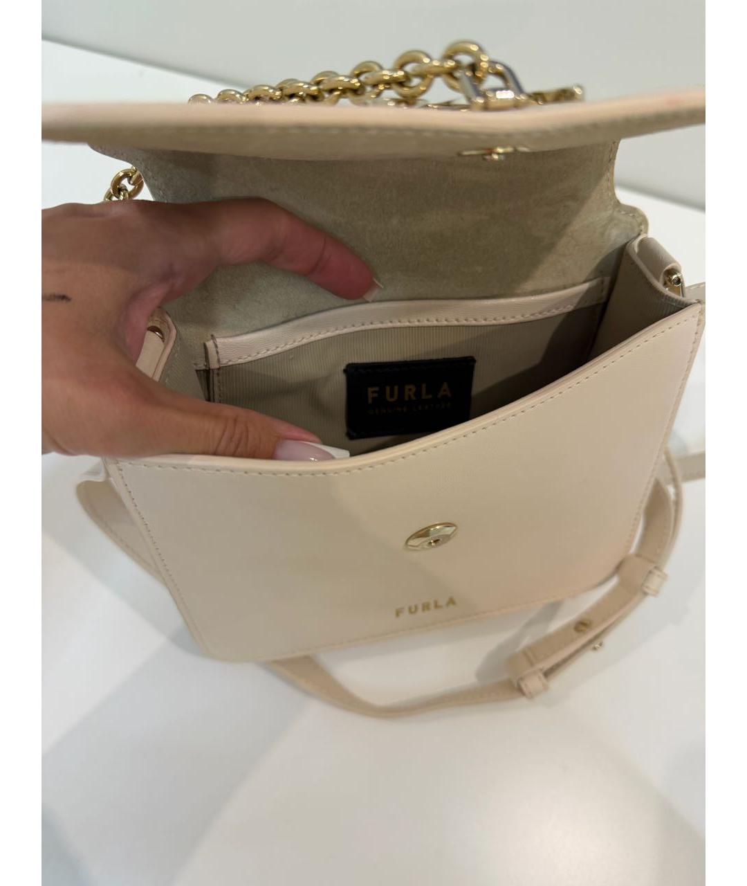 FURLA Бежевая кожаная сумка через плечо, фото 4