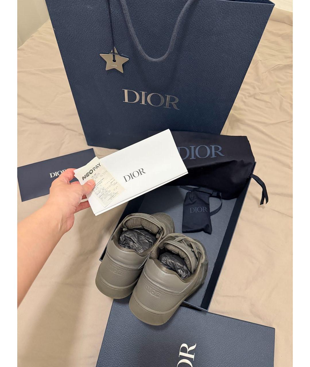CHRISTIAN DIOR Серые кожаные низкие кроссовки / кеды, фото 7
