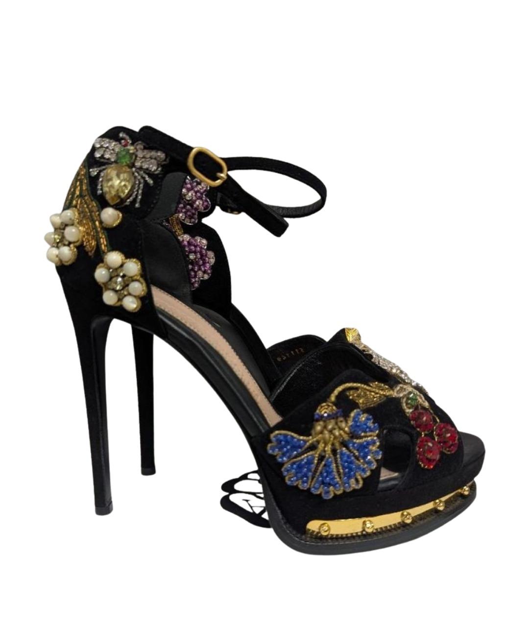 ALEXANDER MCQUEEN Черные замшевые босоножки, фото 1
