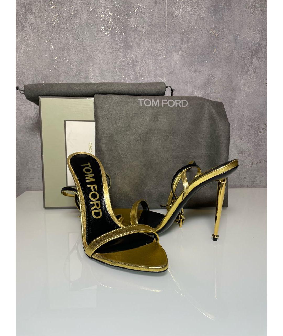 TOM FORD Золотые кожаные босоножки, фото 4