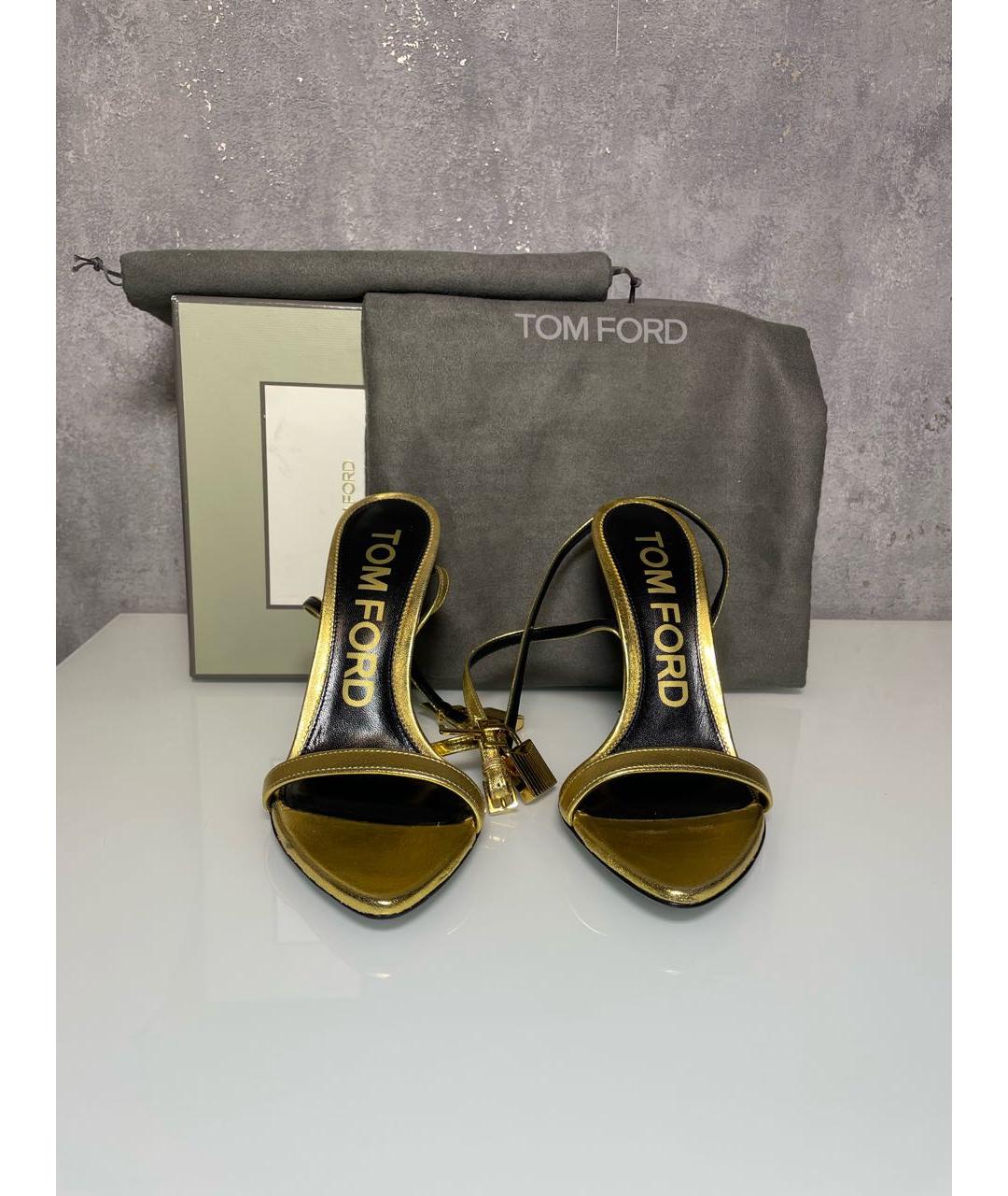 TOM FORD Золотые кожаные босоножки, фото 3