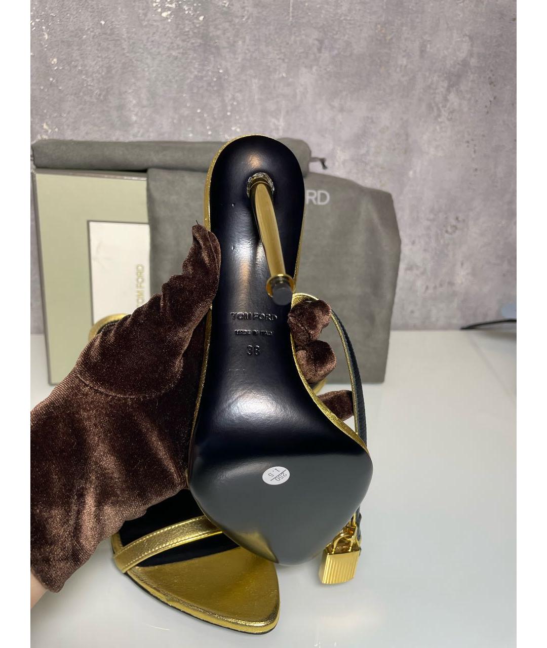 TOM FORD Золотые кожаные босоножки, фото 6